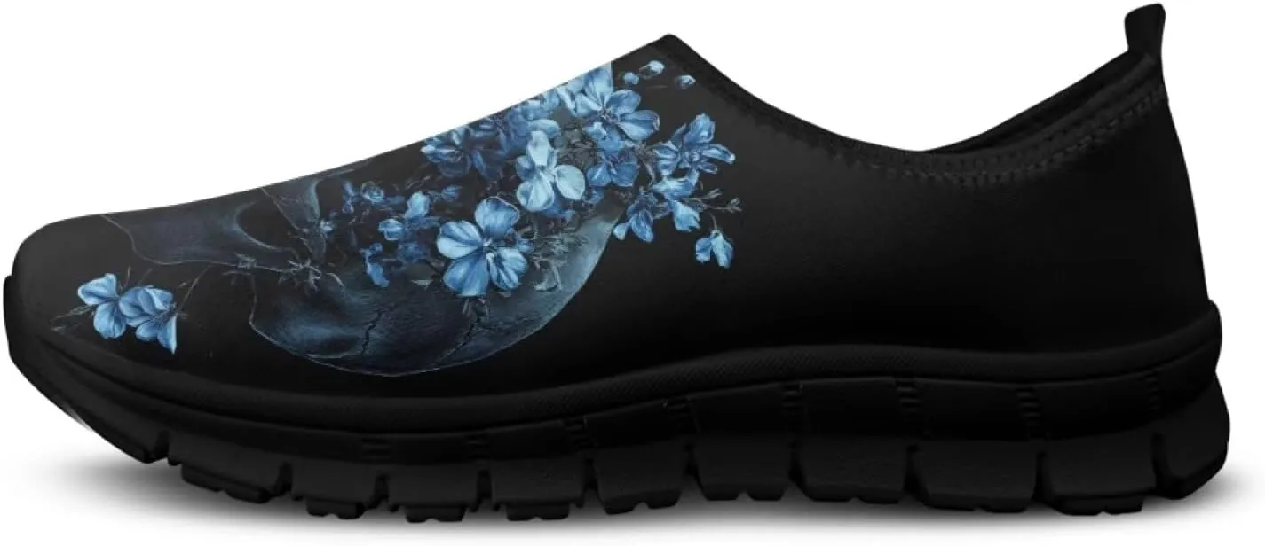 Howilath Skull Print Slip on Shoes for Men Casual House Shoes Running Sneakers Hands Free Shoes with Anti-Slip Sole