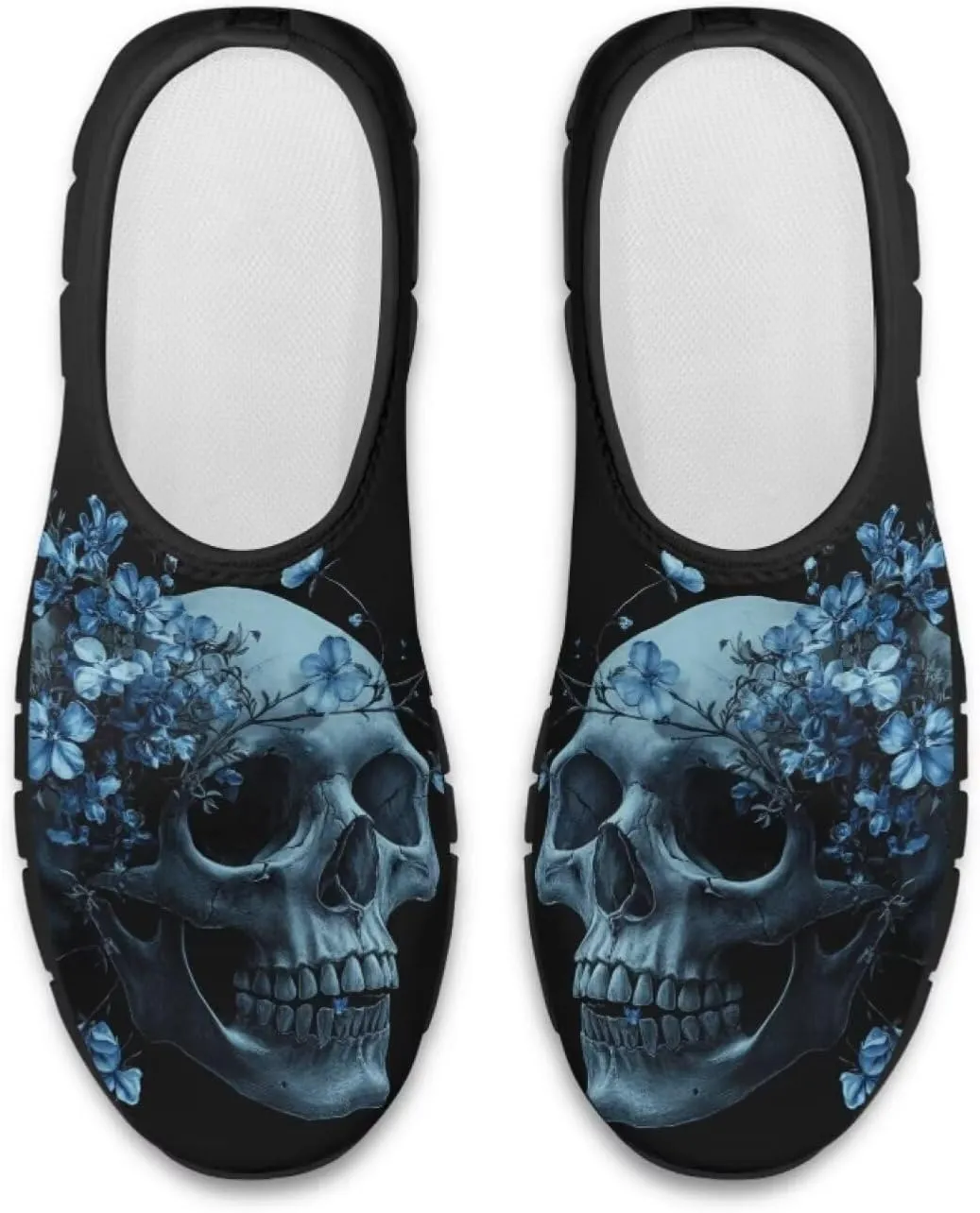 Howilath Skull Print Slip on Shoes for Men Casual House Shoes Running Sneakers Hands Free Shoes with Anti-Slip Sole