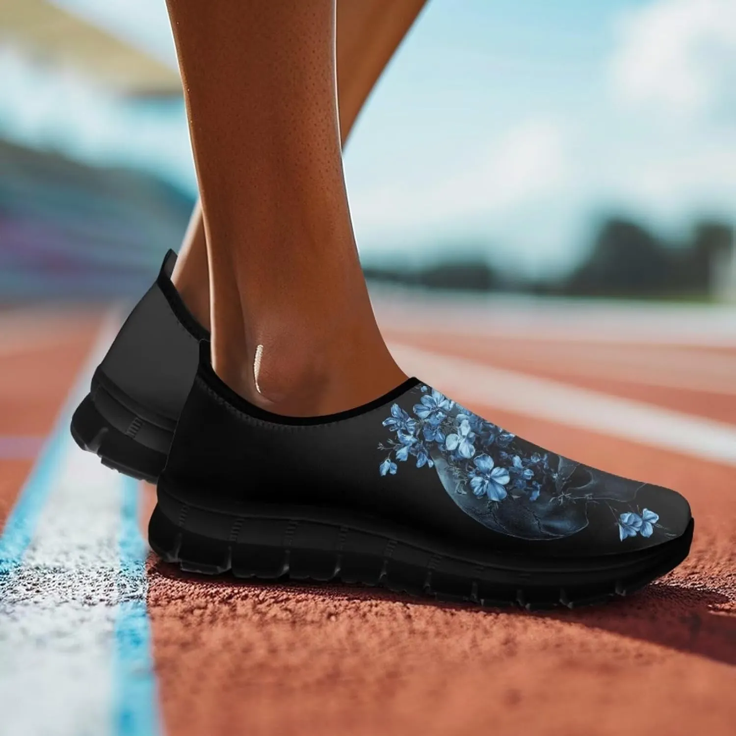 Howilath Skull Print Slip on Shoes for Men Casual House Shoes Running Sneakers Hands Free Shoes with Anti-Slip Sole