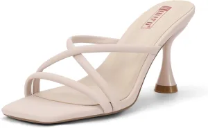 IDIFU IN3 Strappy Stiletto Kitten Heels Square Open Toe Heeled Sandals Comfortable Dressy Wedding Bridal Bride Prom Party Dress Shoes for Women Fashion Cute Casual Sexy Slides Slip on Mules Heels