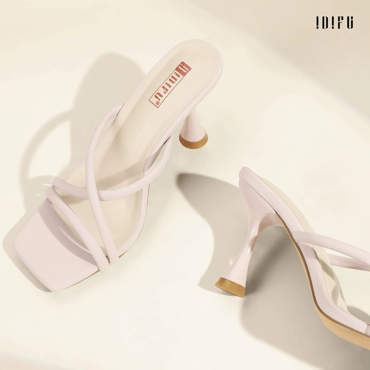 IDIFU IN3 Strappy Stiletto Kitten Heels Square Open Toe Heeled Sandals Comfortable Dressy Wedding Bridal Bride Prom Party Dress Shoes for Women Fashion Cute Casual Sexy Slides Slip on Mules Heels