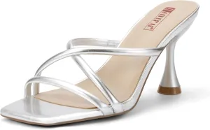 IDIFU IN3 Strappy Stiletto Kitten Heels Square Open Toe Heeled Sandals Comfortable Dressy Wedding Bridal Bride Prom Party Dress Shoes for Women Fashion Cute Casual Sexy Slides Slip on Mules Heels