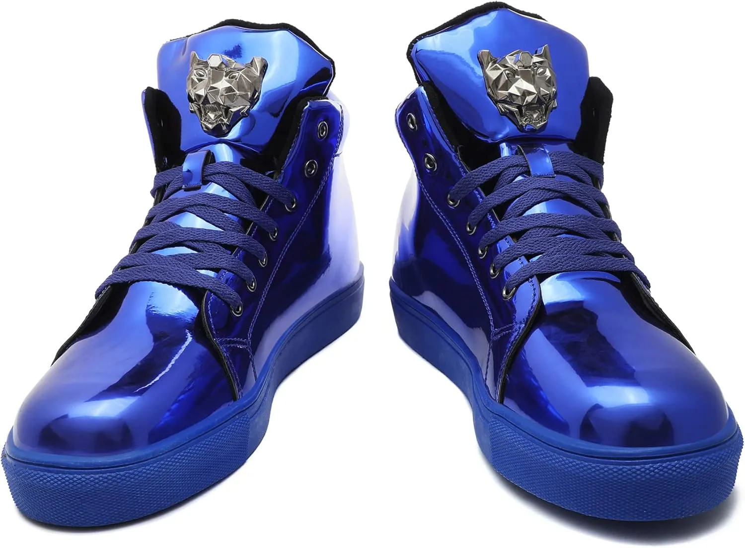 IGxx Men's Sneakers Punk Ankle Boots for Men Metal Rivet High Top Lace-up Running Basketball Shoes for Shiny Metal Decoration Shoes Motorcycle Boots