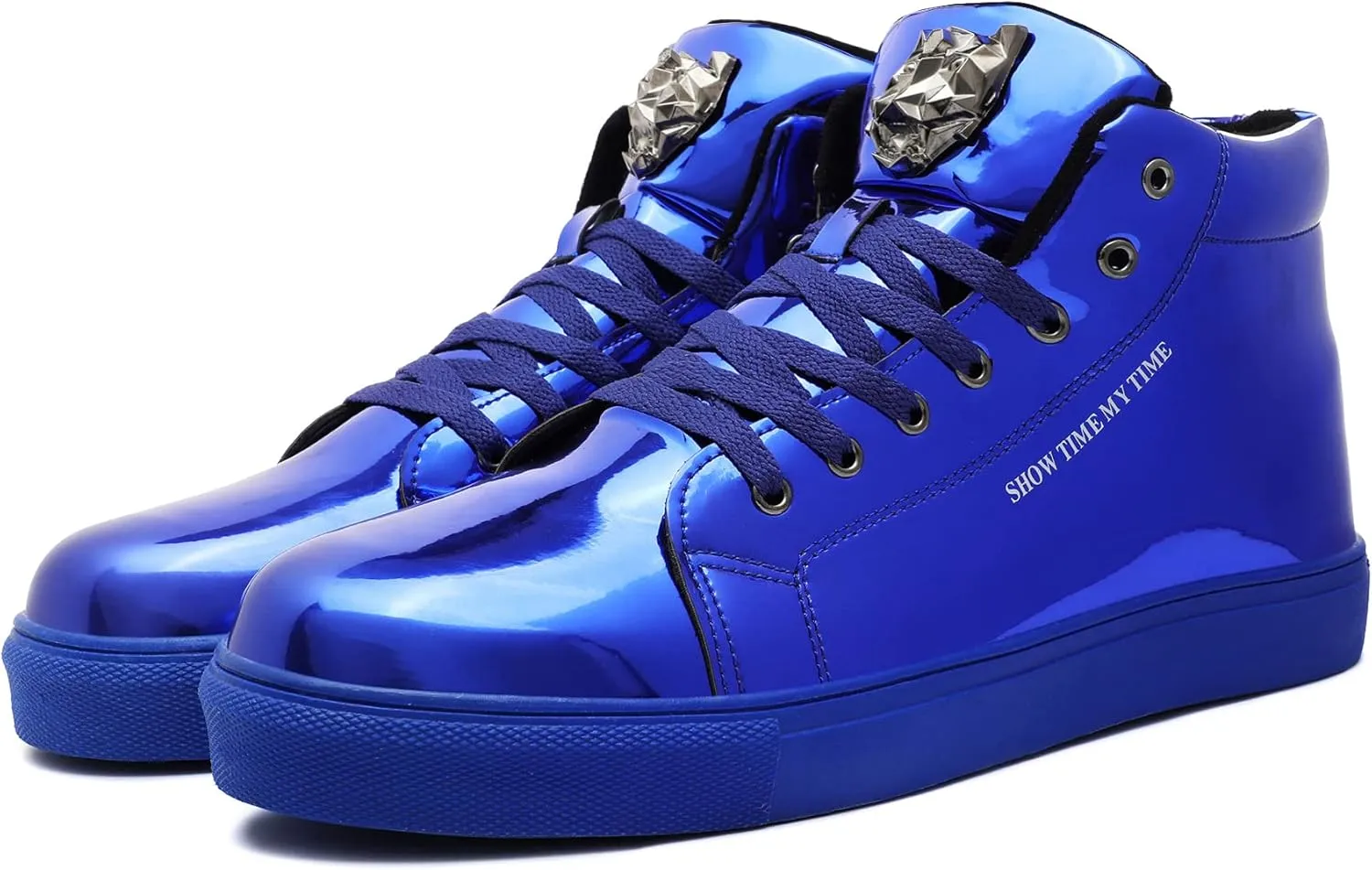 IGxx Men's Sneakers Punk Ankle Boots for Men Metal Rivet High Top Lace-up Running Basketball Shoes for Shiny Metal Decoration Shoes Motorcycle Boots