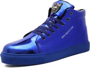 IGxx Men's Sneakers Punk Ankle Boots for Men Metal Rivet High Top Lace-up Running Basketball Shoes for Shiny Metal Decoration Shoes Motorcycle Boots