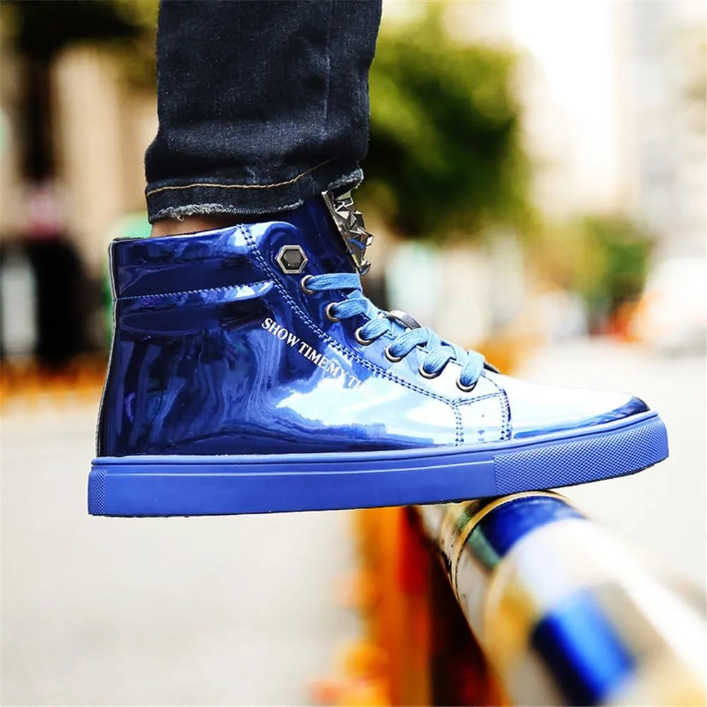IGxx Men's Sneakers Punk Ankle Boots for Men Metal Rivet High Top Lace-up Running Basketball Shoes for Shiny Metal Decoration Shoes Motorcycle Boots