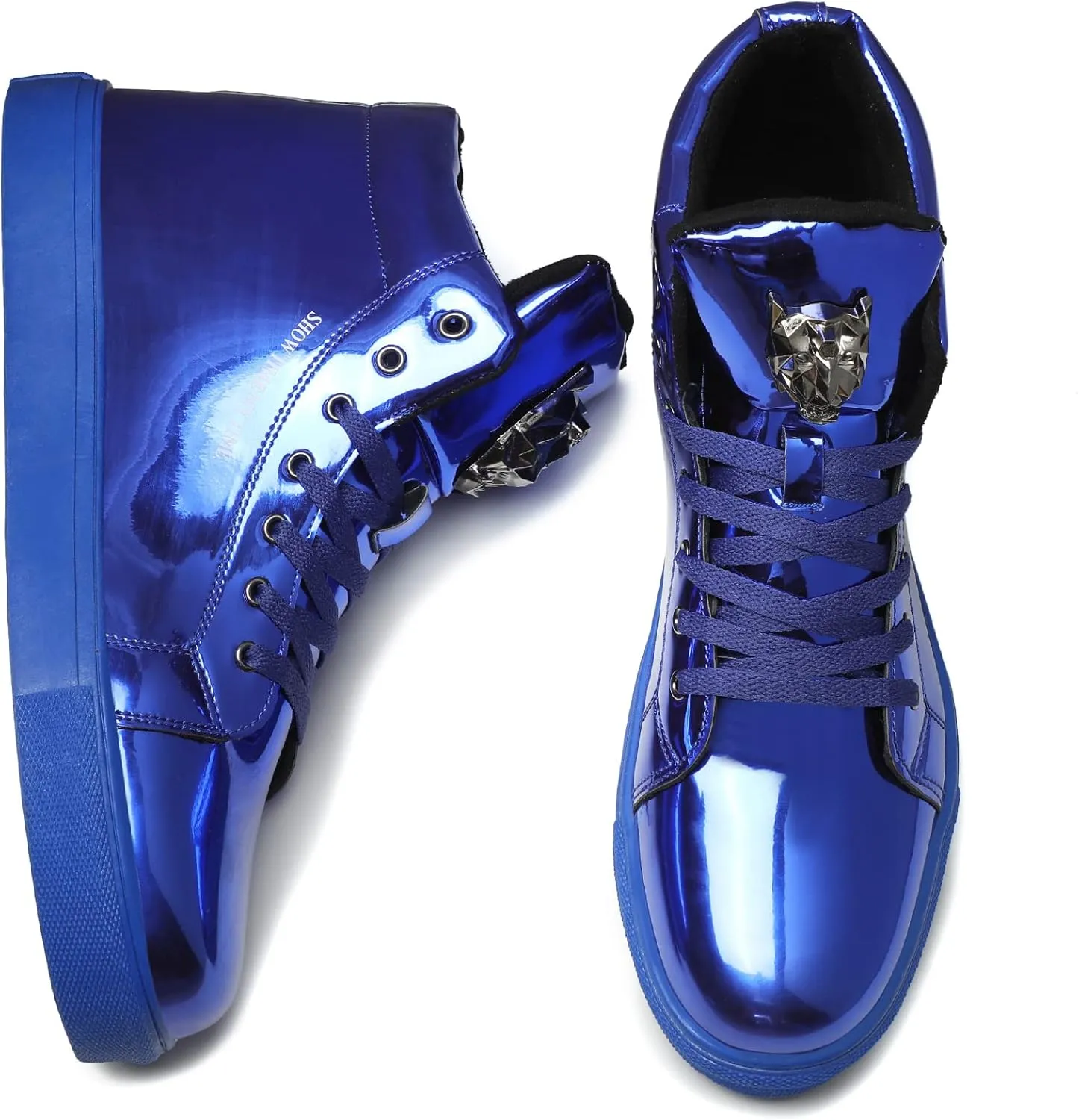 IGxx Men's Sneakers Punk Ankle Boots for Men Metal Rivet High Top Lace-up Running Basketball Shoes for Shiny Metal Decoration Shoes Motorcycle Boots