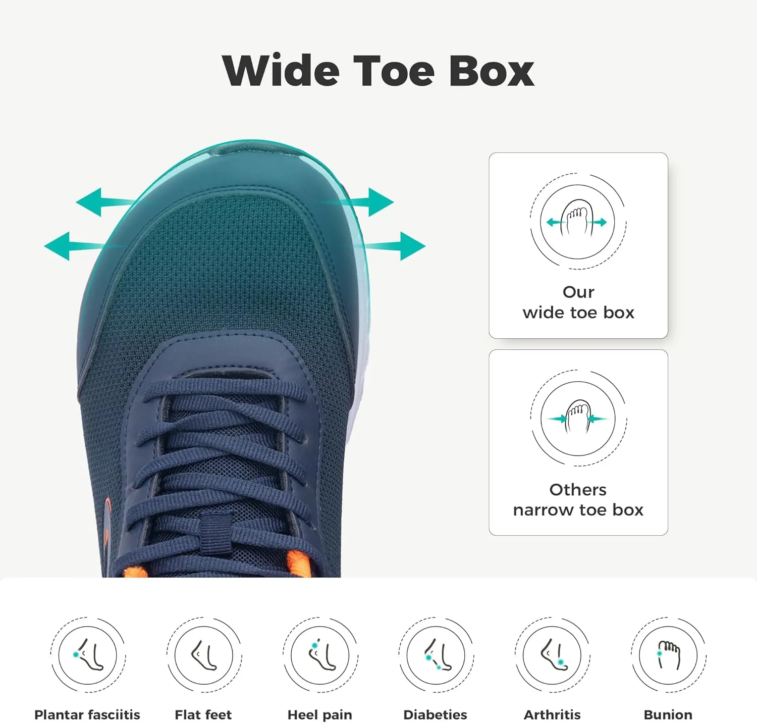 IIV Wide Toe Box Shoes for Men | Arch Support Walking Tennis Sneakers | Orthotic Shoes for Bunions, Plantar Fasciitis, Standing All Day