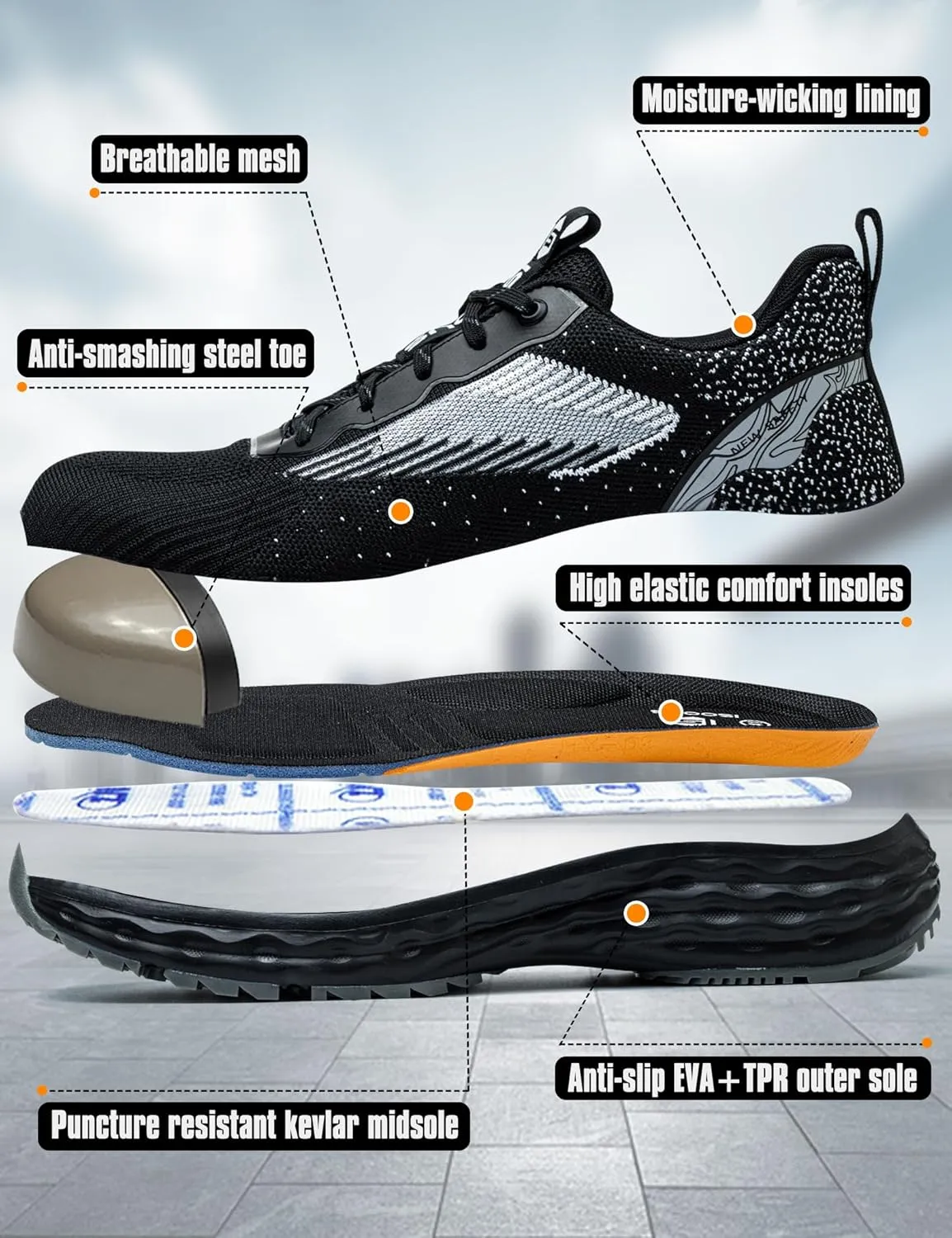 ISOOUS Steel Toe Shoes for Men Non Slip Work Shoes Women Lightweight Comfortable Safety Work Shoes for Men Puncture Proof Steel Toe Sneakers for Construction