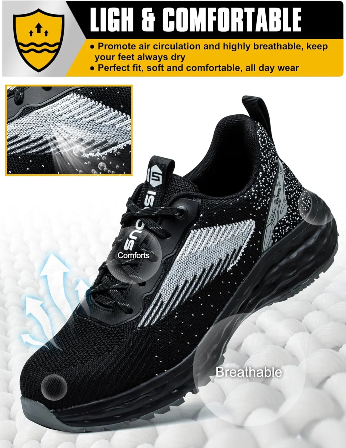ISOOUS Steel Toe Shoes for Men Non Slip Work Shoes Women Lightweight Comfortable Safety Work Shoes for Men Puncture Proof Steel Toe Sneakers for Construction