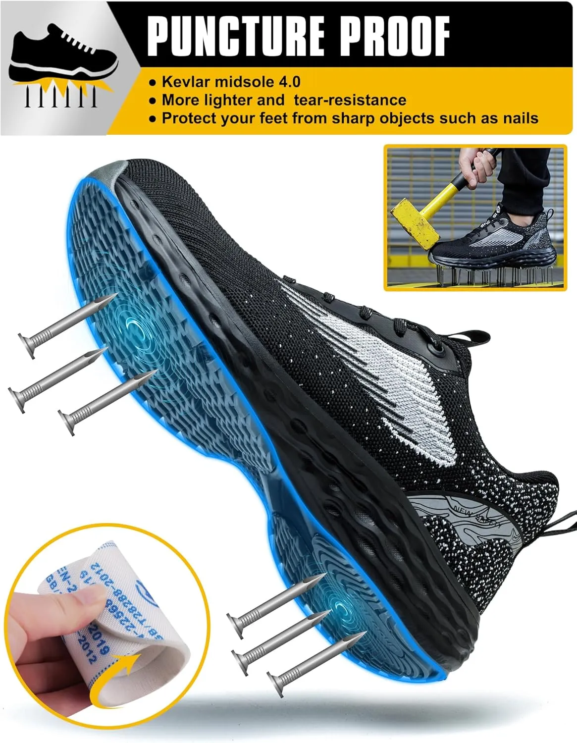 ISOOUS Steel Toe Shoes for Men Non Slip Work Shoes Women Lightweight Comfortable Safety Work Shoes for Men Puncture Proof Steel Toe Sneakers for Construction