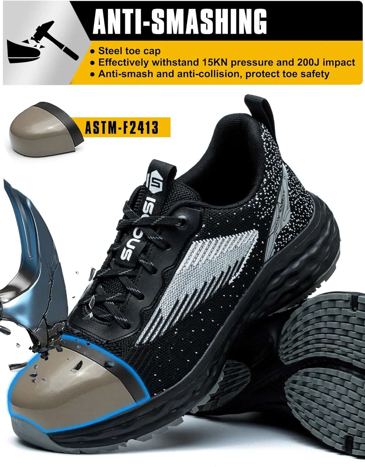 ISOOUS Steel Toe Shoes for Men Non Slip Work Shoes Women Lightweight Comfortable Safety Work Shoes for Men Puncture Proof Steel Toe Sneakers for Construction