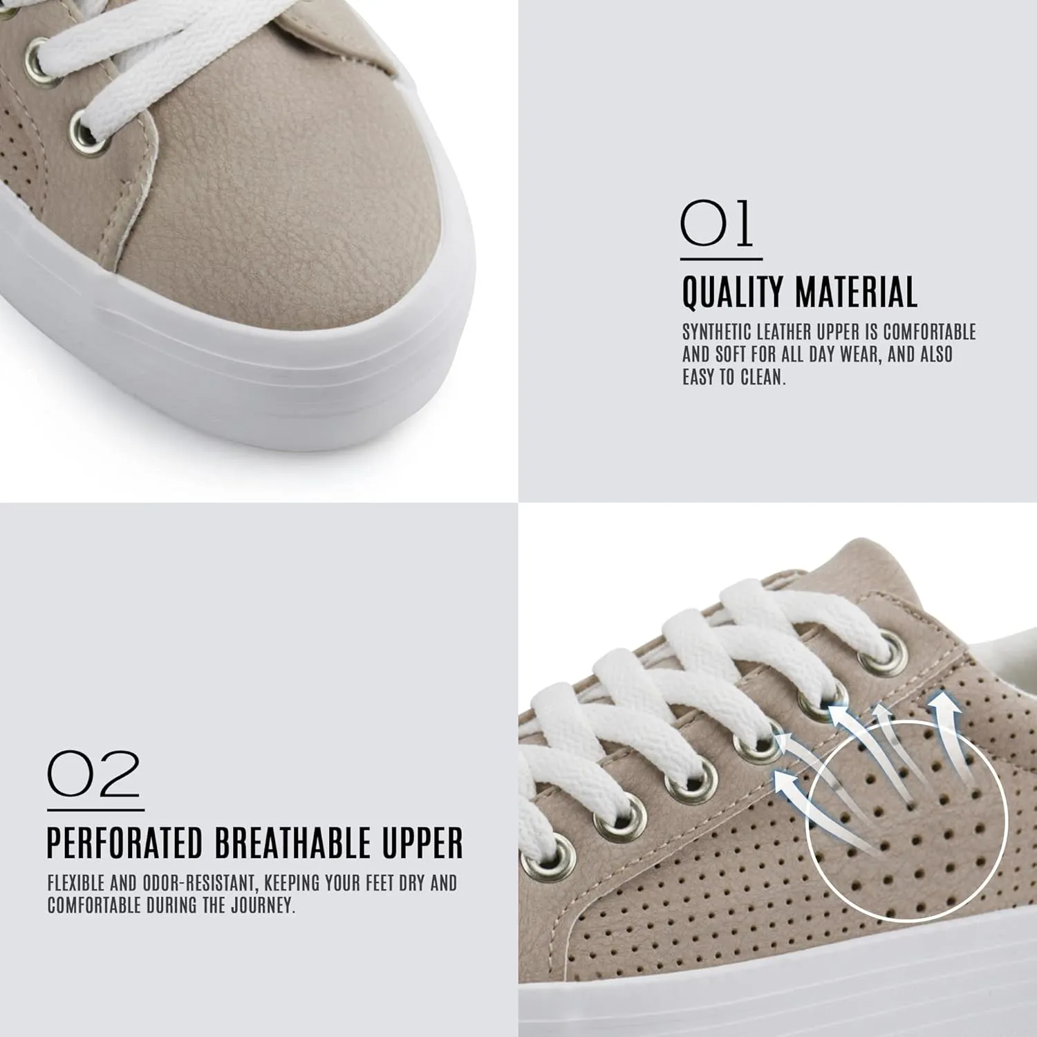JABASIC Women Platform Sneakers Breathable Casual Lace Up Fashion Walking Shoes