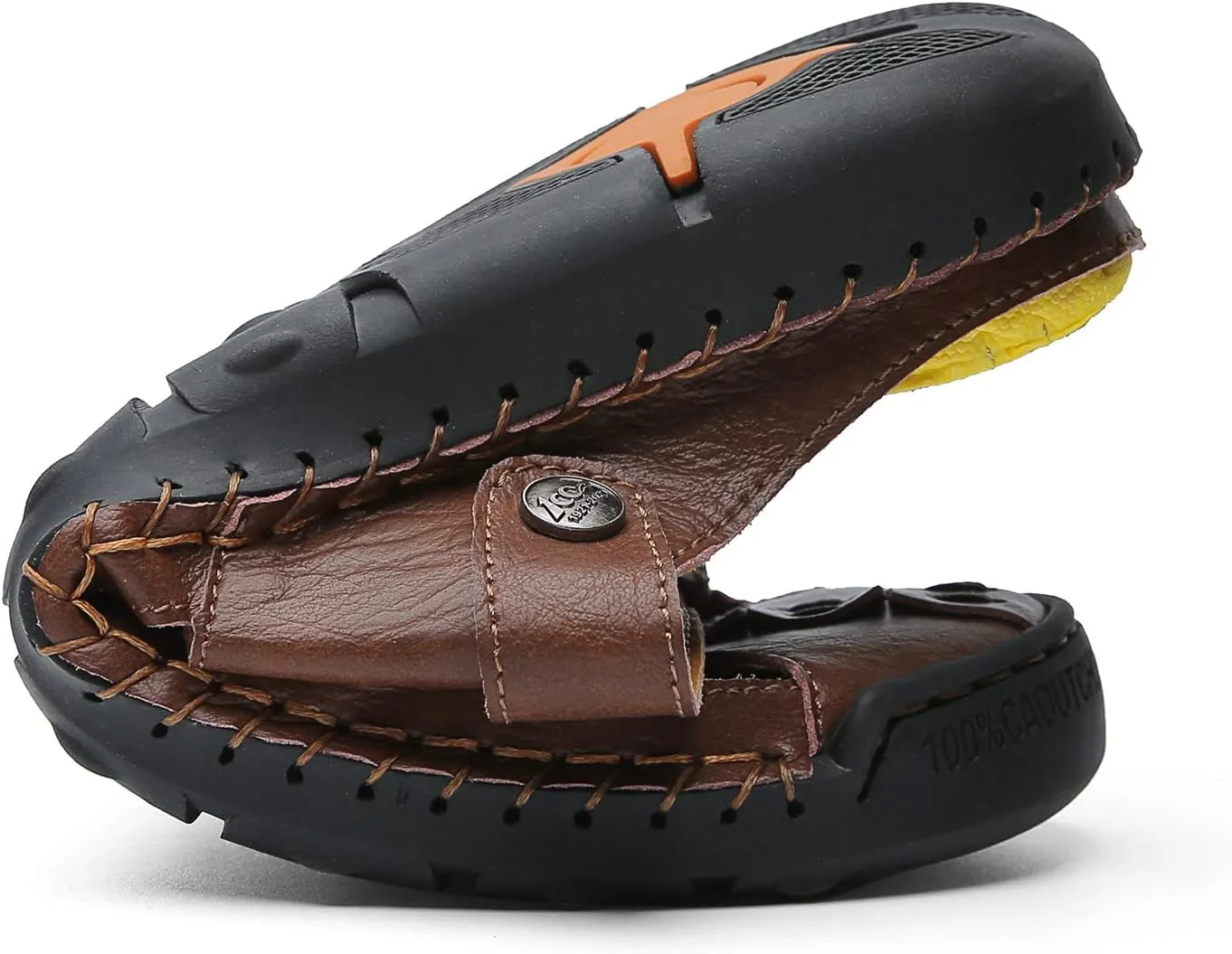 JAMONWU Men's Casual Closed Toe Adjustable Leather Sandals Handmade Fisherman Beach Sandals
