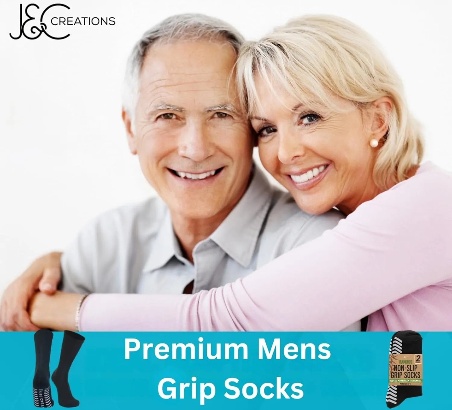 J&C Creations Premium Quality Grip Socks Men Size 10-13 - Hospital Socks For Men With Grips - 80% Viscose Bamboo