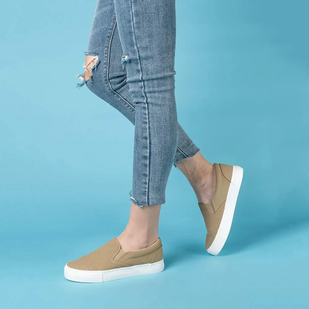 JENN ARDOR Womens Slip On Sneakers Perforated/Quilted Casual Shoes Fashion Walking Flats