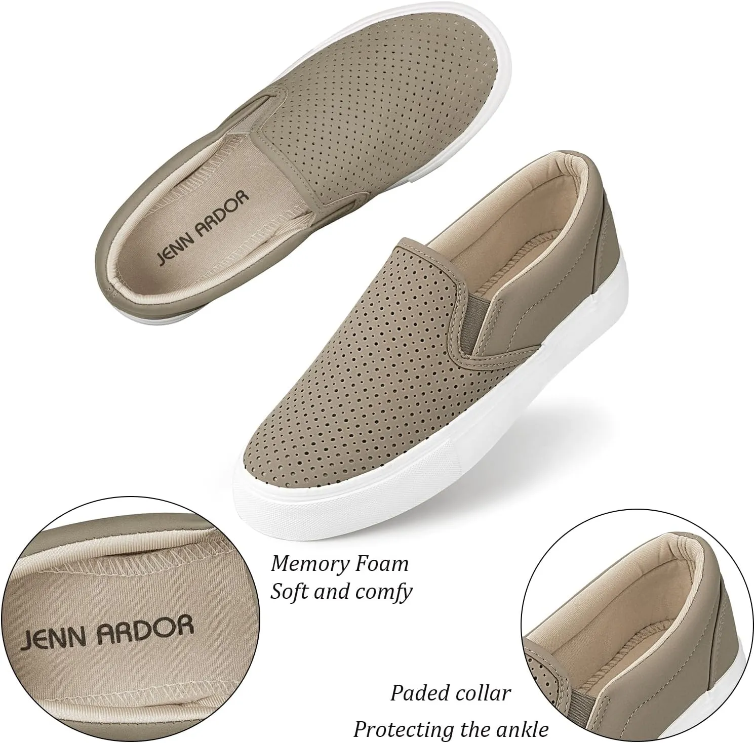 JENN ARDOR Womens Slip On Sneakers Perforated/Quilted Casual Shoes Fashion Walking Flats