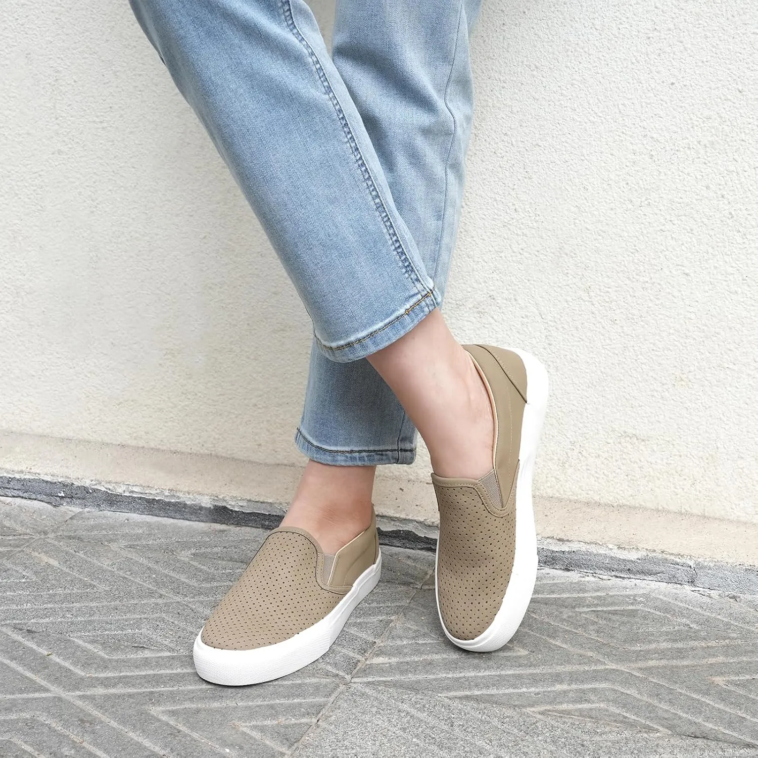 JENN ARDOR Womens Slip On Sneakers Perforated/Quilted Casual Shoes Fashion Walking Flats