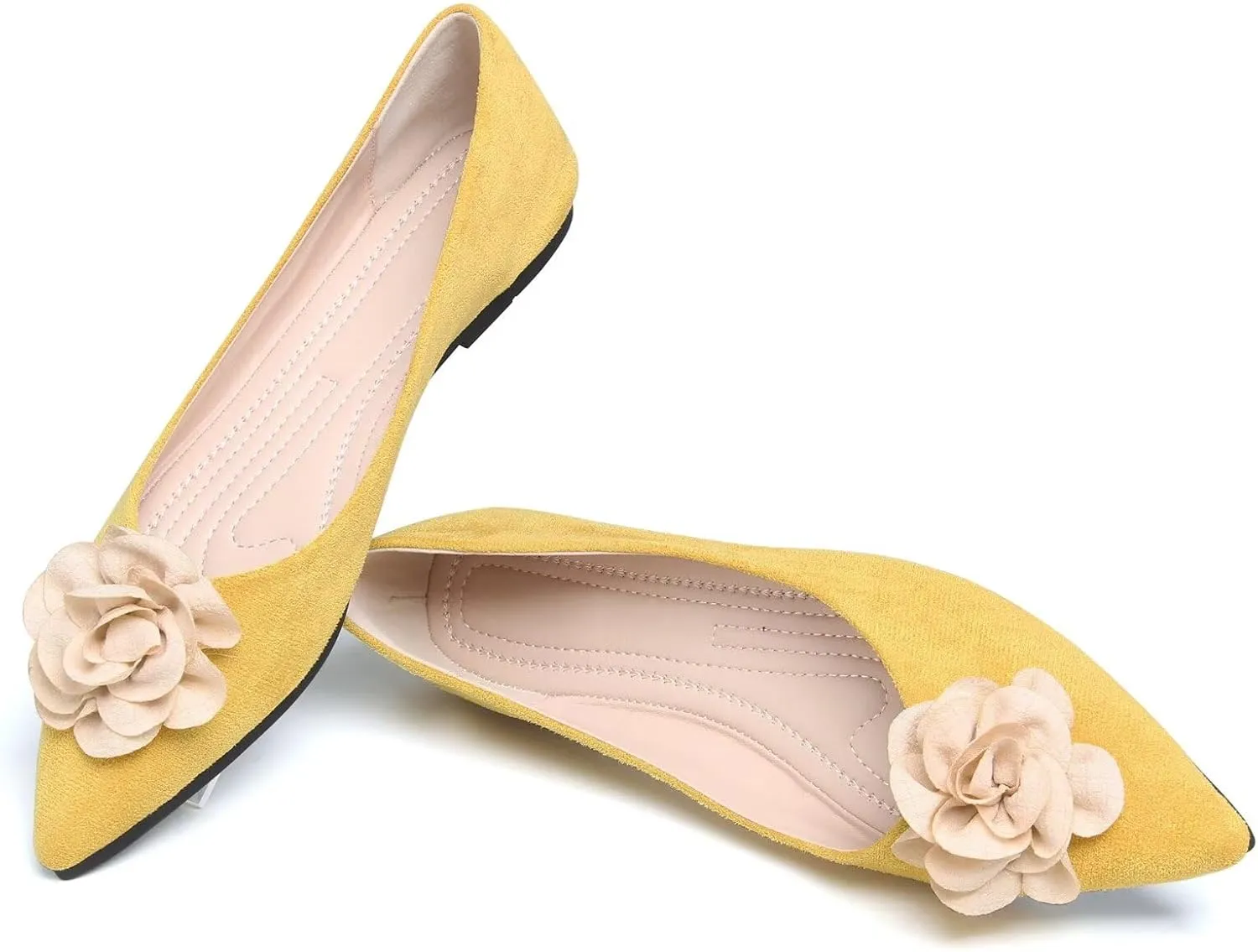 JiangWei Shu Women's Elegant Pointed Toe Flats Floral Ballet Flats Shoes Dressy Slip On Loafers