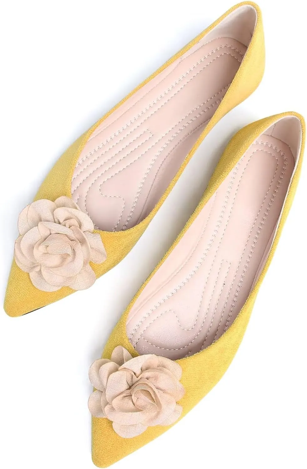JiangWei Shu Women's Elegant Pointed Toe Flats Floral Ballet Flats Shoes Dressy Slip On Loafers