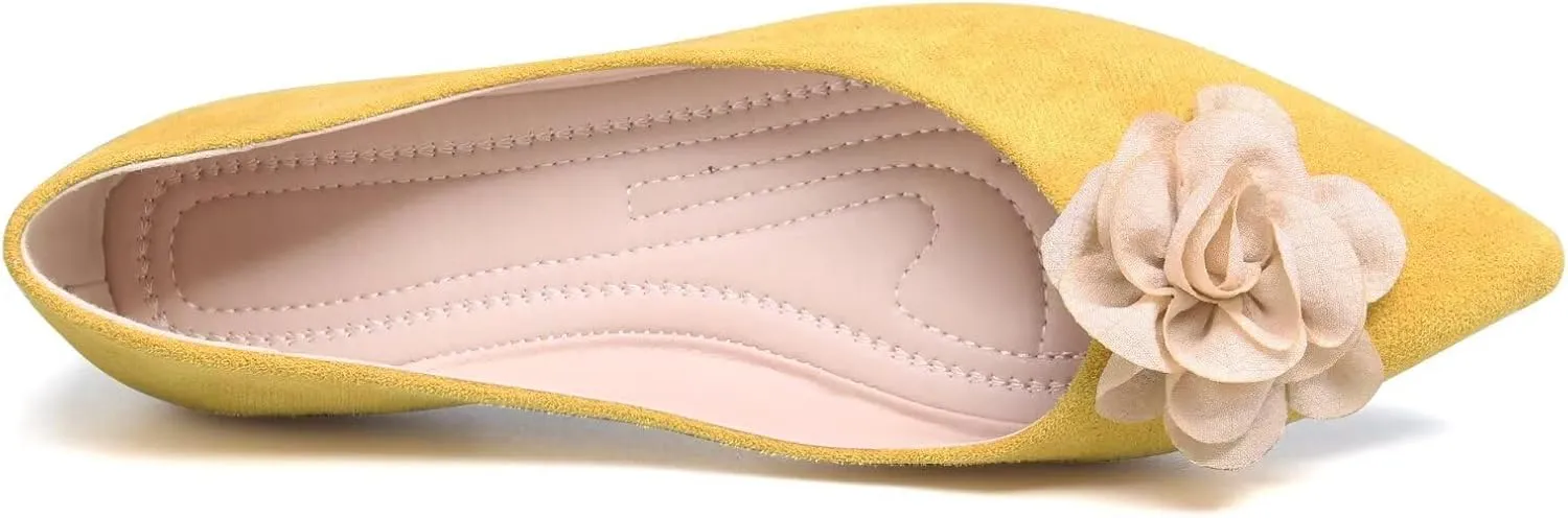 JiangWei Shu Women's Elegant Pointed Toe Flats Floral Ballet Flats Shoes Dressy Slip On Loafers
