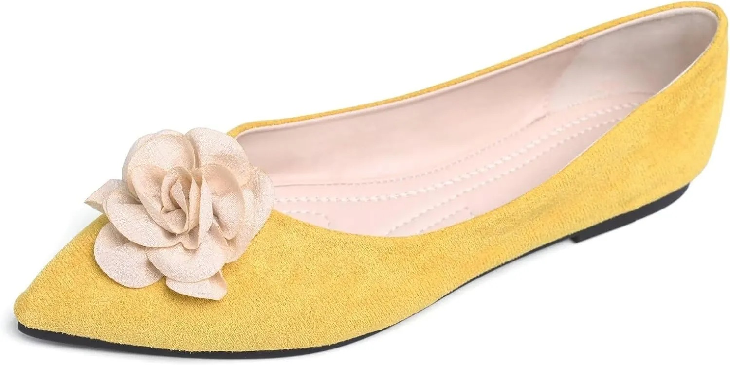 JiangWei Shu Women's Elegant Pointed Toe Flats Floral Ballet Flats Shoes Dressy Slip On Loafers