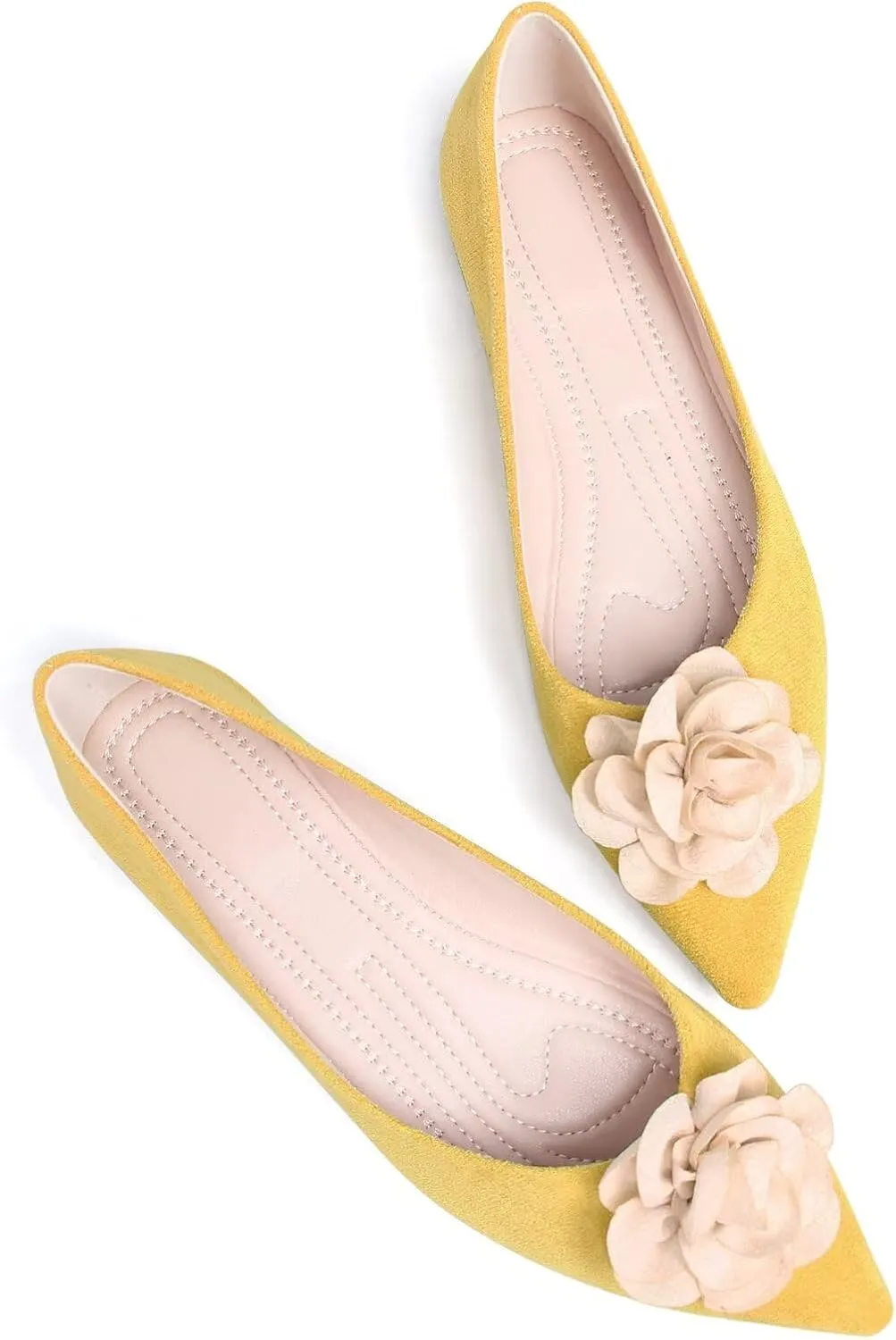 JiangWei Shu Women's Elegant Pointed Toe Flats Floral Ballet Flats Shoes Dressy Slip On Loafers
