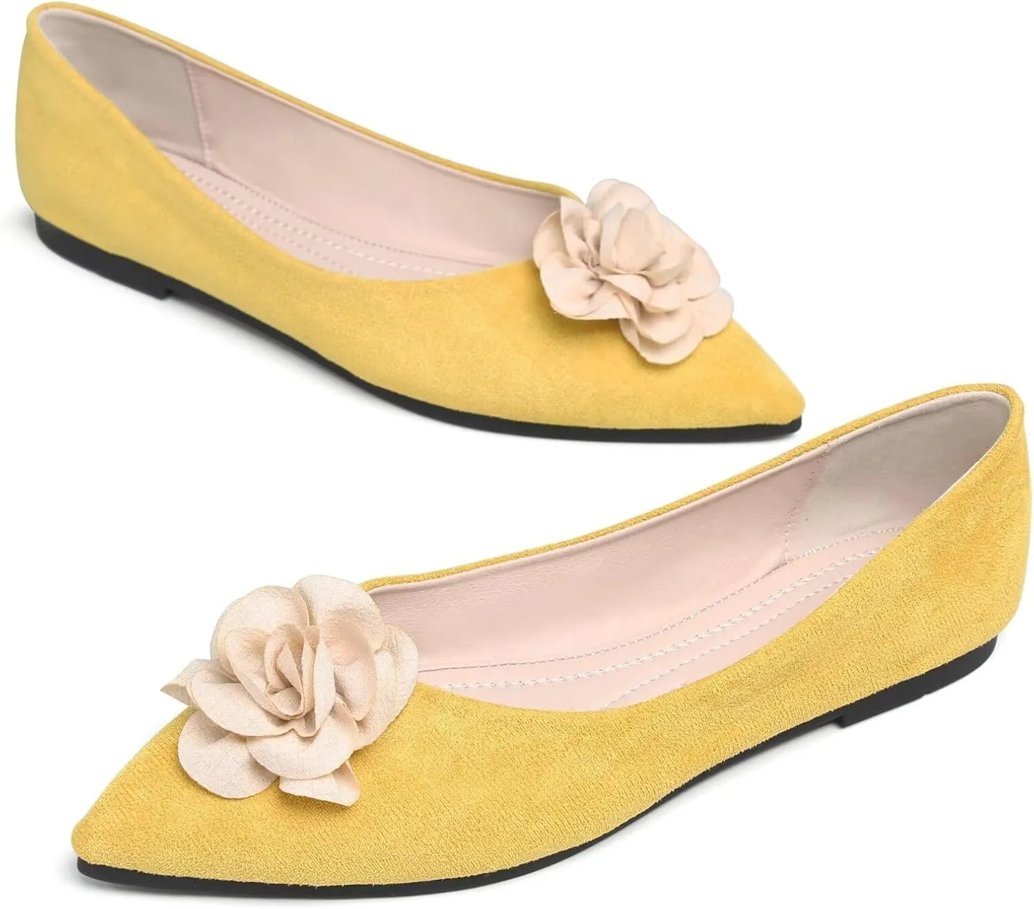 JiangWei Shu Women's Elegant Pointed Toe Flats Floral Ballet Flats Shoes Dressy Slip On Loafers