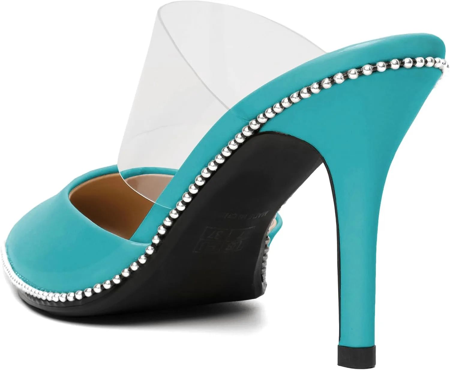 Joseywade Women's Heeled Mules Beaded Sandals Stilettos Heels Pointed Closed Toe Clear PVC Ankle Strap Patent Fashion Dress Shoes