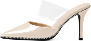 Joseywade Women's Heeled Mules Beaded Sandals Stilettos Heels Pointed Closed Toe Clear PVC Ankle Strap Patent Fashion Dress Shoes