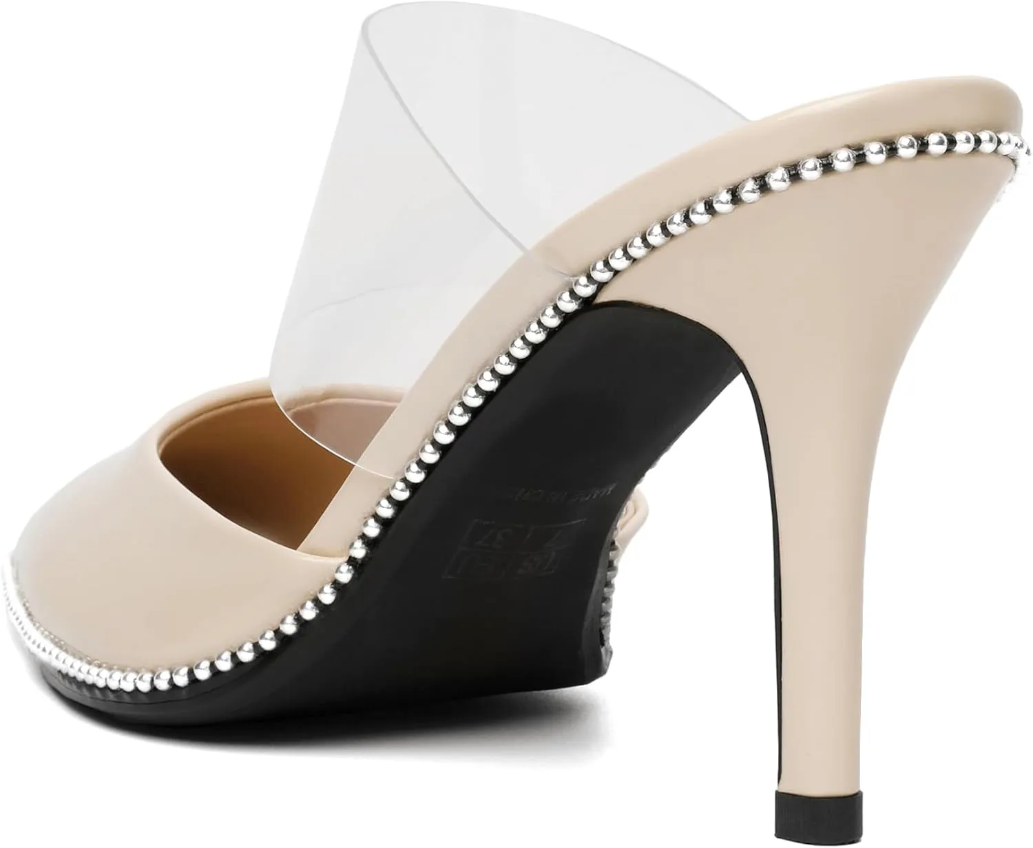 Joseywade Women's Heeled Mules Beaded Sandals Stilettos Heels Pointed Closed Toe Clear PVC Ankle Strap Patent Fashion Dress Shoes