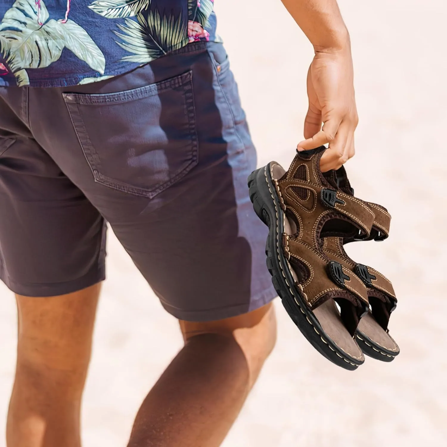 Jousen Men's Sandals Leather Open Toe Beach Sandal Outdoor Summer Sport Hiking Sandals