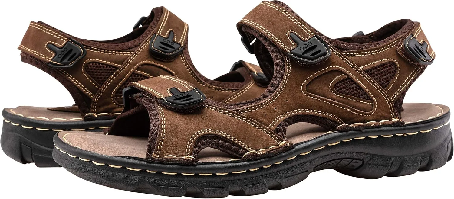 Jousen Men's Sandals Leather Open Toe Beach Sandal Outdoor Summer Sport Hiking Sandals
