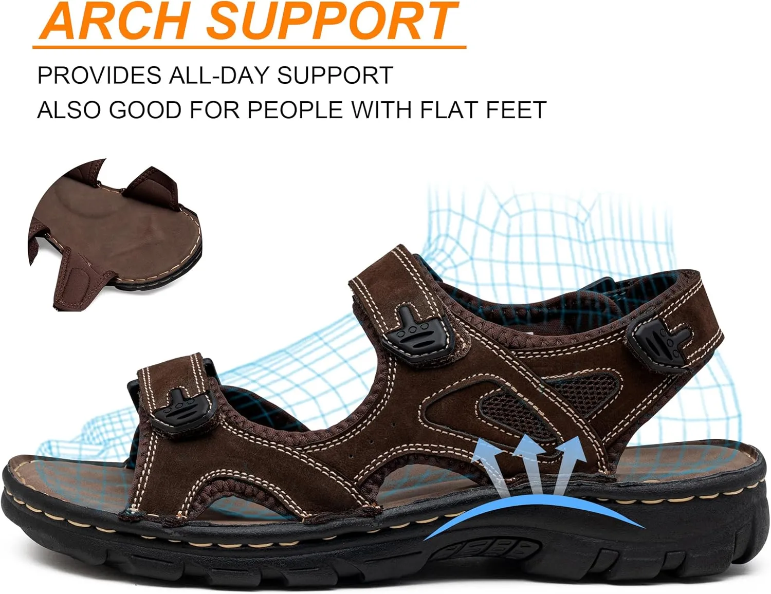 Jousen Men's Sandals Leather Open Toe Beach Sandal Outdoor Summer Sport Hiking Sandals