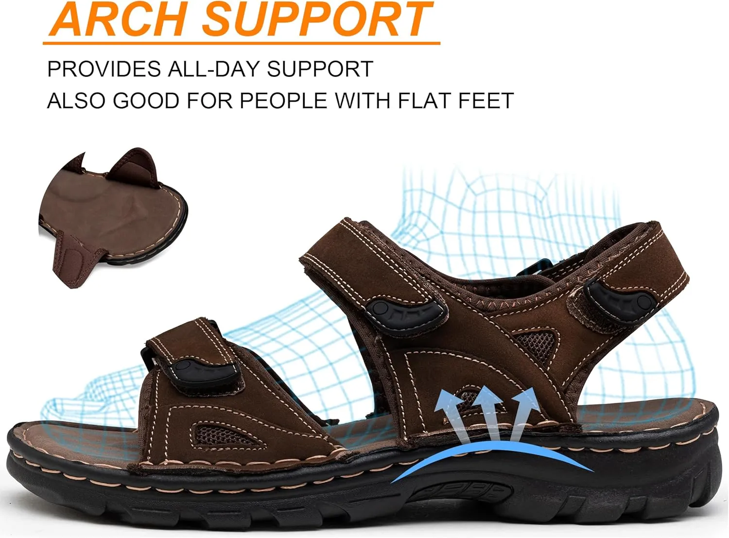 Jousen Men's Sandals Leather Open Toe Beach Sandal Outdoor Summer Sport Hiking Sandals