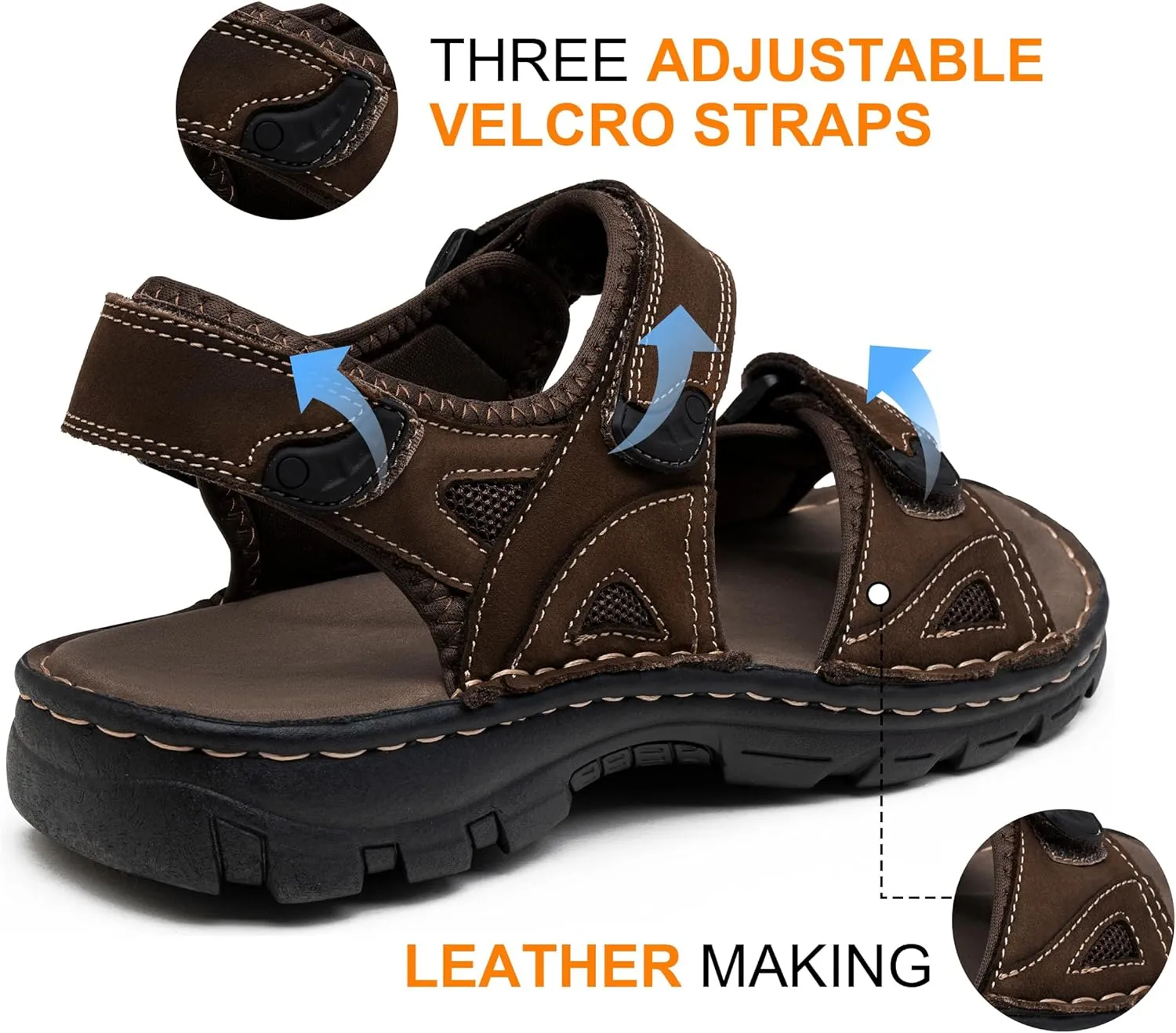 Jousen Men's Sandals Leather Open Toe Beach Sandal Outdoor Summer Sport Hiking Sandals