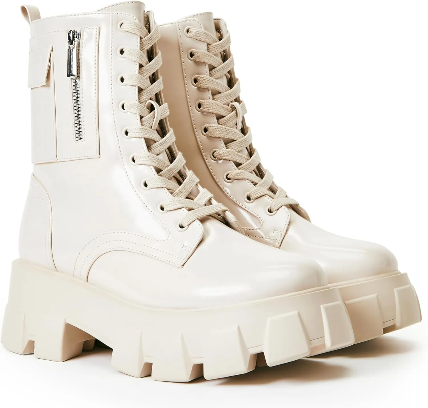 JustFab Womens Combat Boots Fall Boots Lace-up Combat Boots Ankle Booties Platform Shoes for Women - Reverie