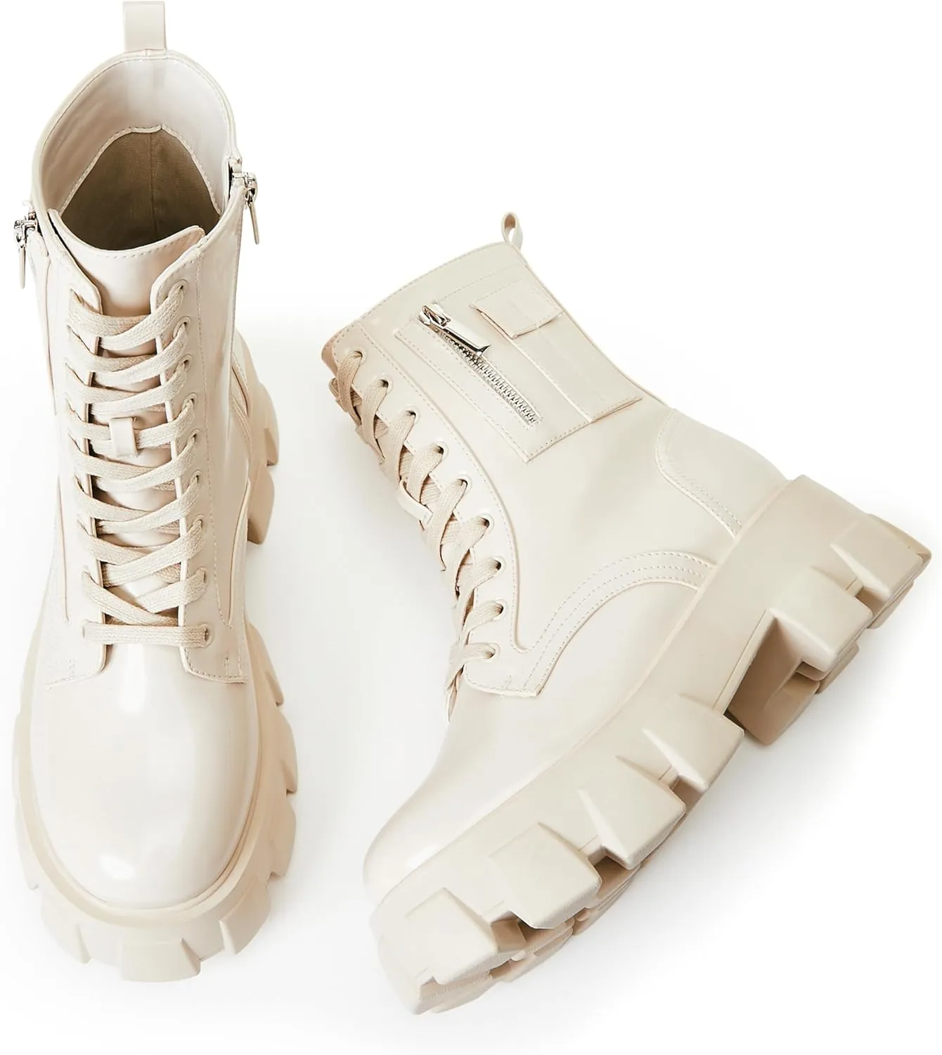 JustFab Womens Combat Boots Fall Boots Lace-up Combat Boots Ankle Booties Platform Shoes for Women - Reverie