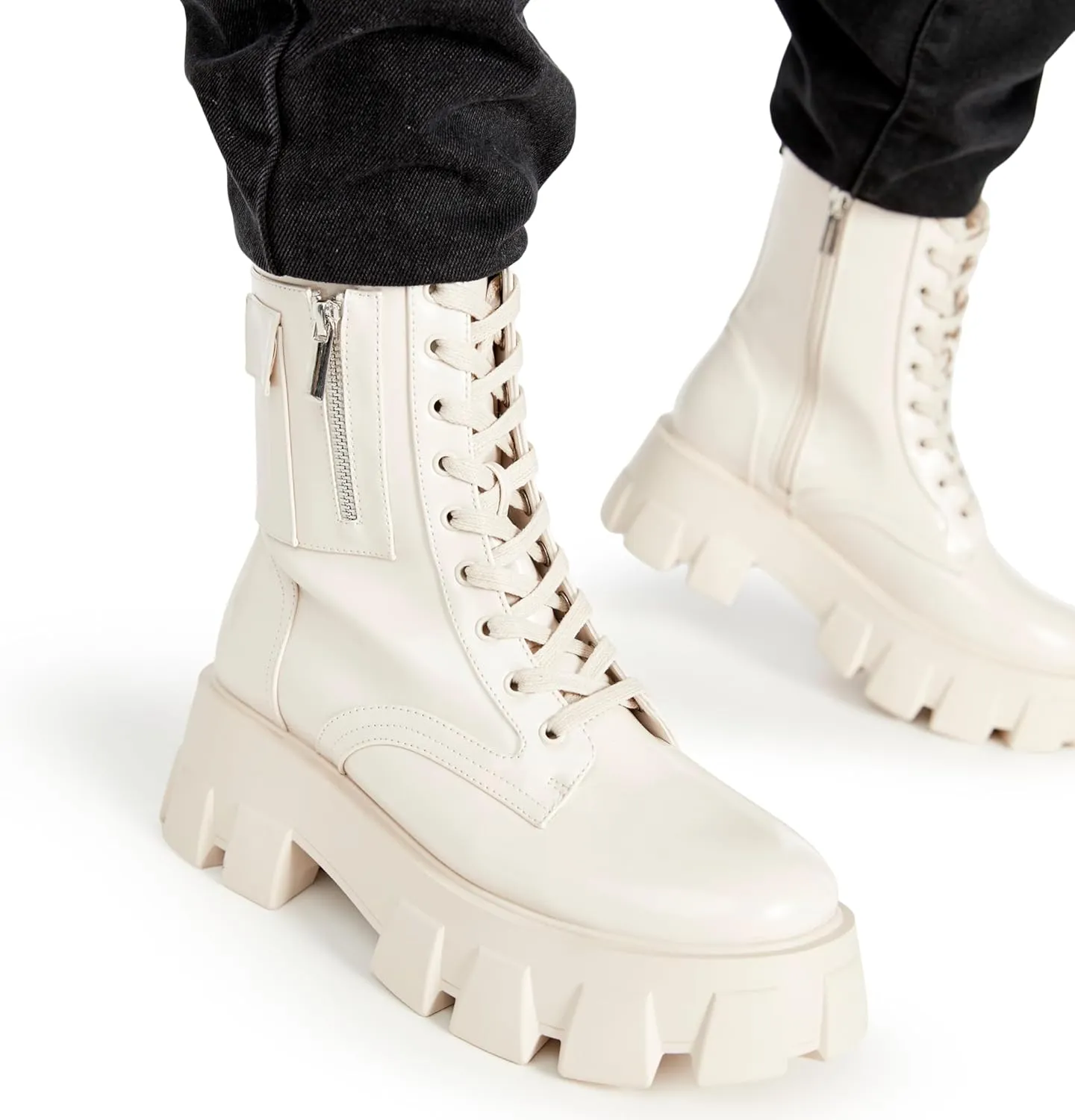 JustFab Womens Combat Boots Fall Boots Lace-up Combat Boots Ankle Booties Platform Shoes for Women - Reverie