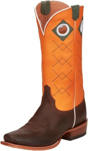Justin Boots Mens Billet Brown 13in Sunrise Orange Cowhide Top Boot