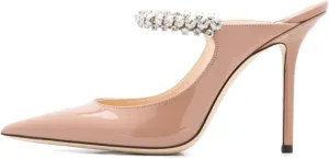keleimusi Women's Heeled Mules Rhinestone Strap Pointed Toe Heeled Sandals High Heels Slip On Fashion Dress Bridal Mules Shoes For Women