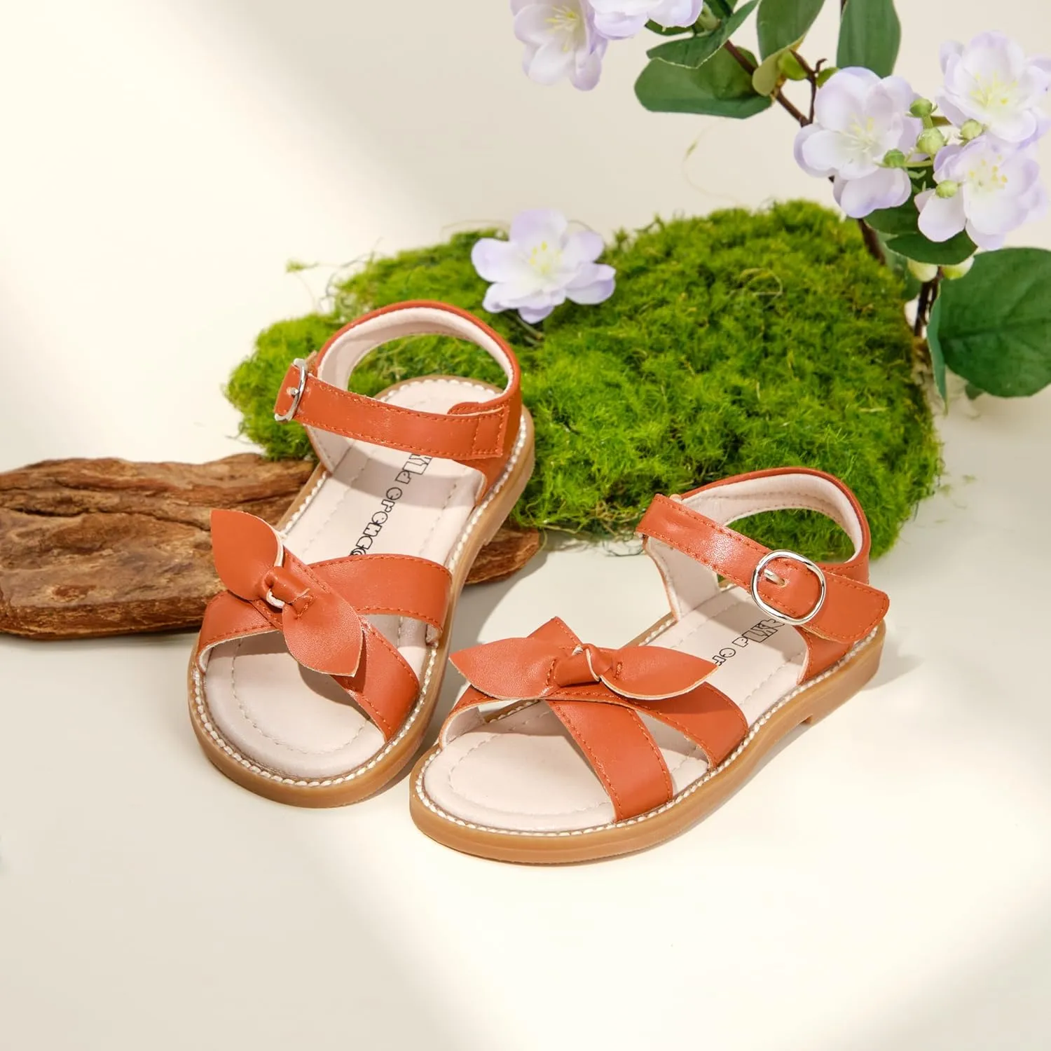 Kiderence Toddler Girls Pink Floral Sandals - Girls' Casual Flat Sandals with Ankle Strap