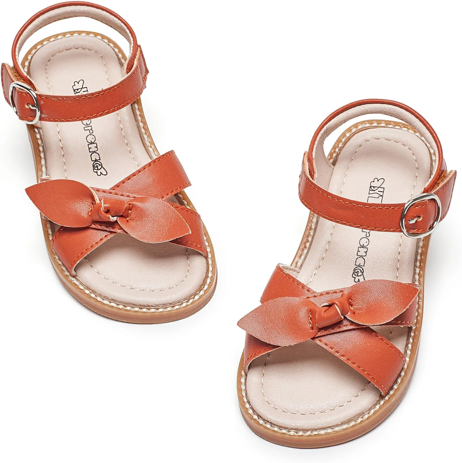 Kiderence Toddler Girls Pink Floral Sandals - Girls' Casual Flat Sandals with Ankle Strap