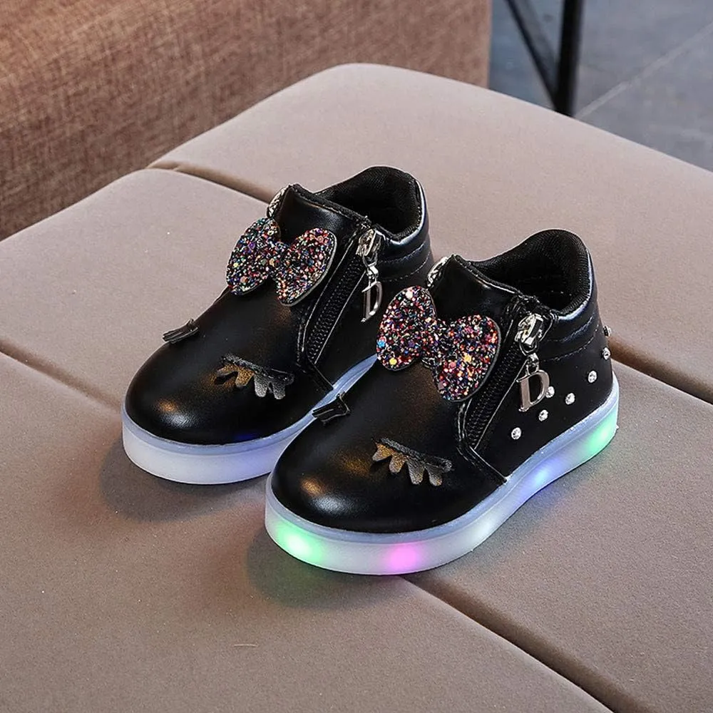Kids Casual Sports Athletic Shoes Baby Girls Novelty LED Light Up Anti-Skid High Top Cute Sneakers