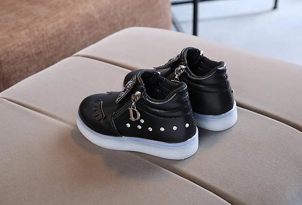 Kids Casual Sports Athletic Shoes Baby Girls Novelty LED Light Up Anti-Skid High Top Cute Sneakers