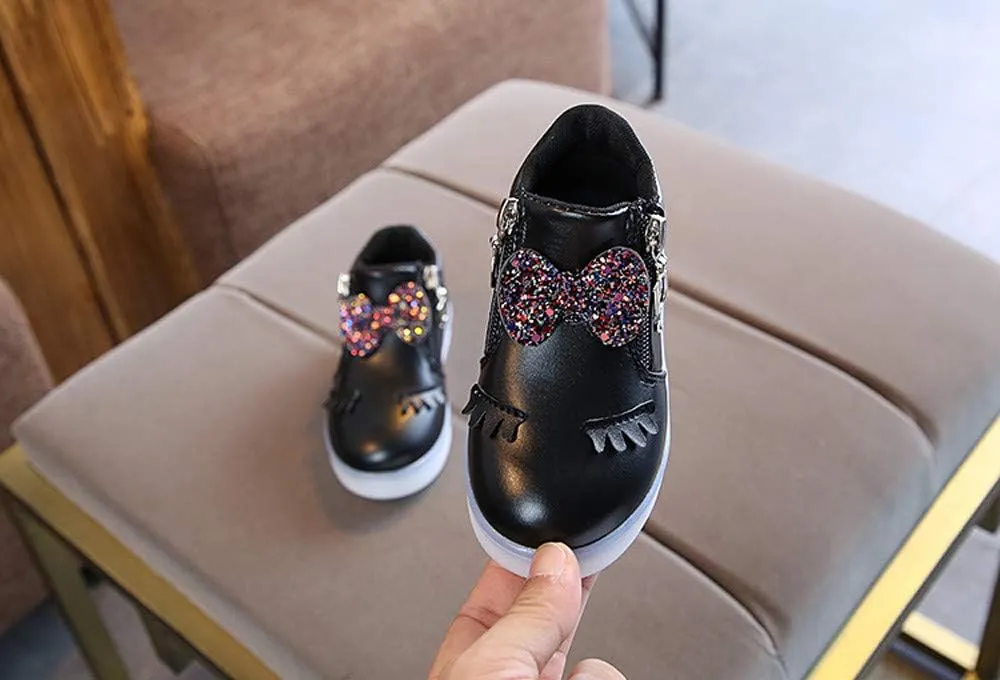 Kids Casual Sports Athletic Shoes Baby Girls Novelty LED Light Up Anti-Skid High Top Cute Sneakers