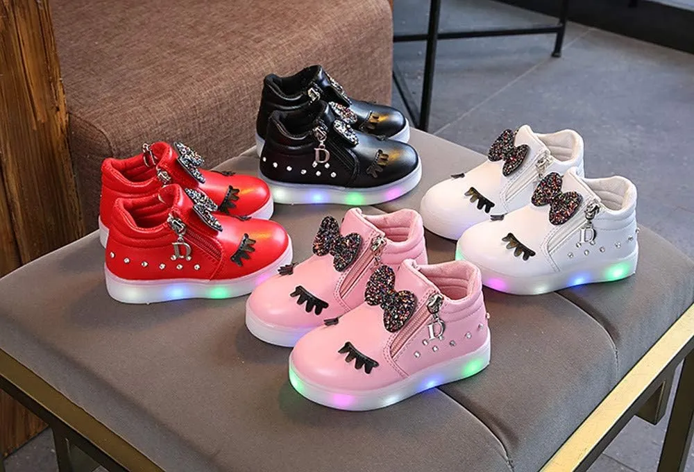 Kids Casual Sports Athletic Shoes Baby Girls Novelty LED Light Up Anti-Skid High Top Cute Sneakers