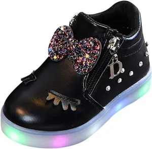 Kids Casual Sports Athletic Shoes Baby Girls Novelty LED Light Up Anti-Skid High Top Cute Sneakers