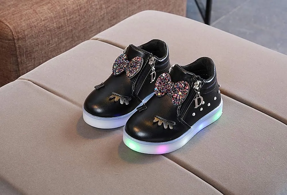 Kids Casual Sports Athletic Shoes Baby Girls Novelty LED Light Up Anti-Skid High Top Cute Sneakers