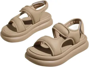 Kids Leather Sandals, Girls Boys Solid Color Soft Sole Vintage Beach Water Shoes, Open Toe House Slippers Girls